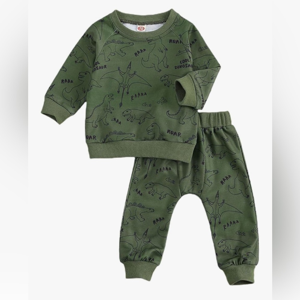 Green Dinosaur Print Matching Set
